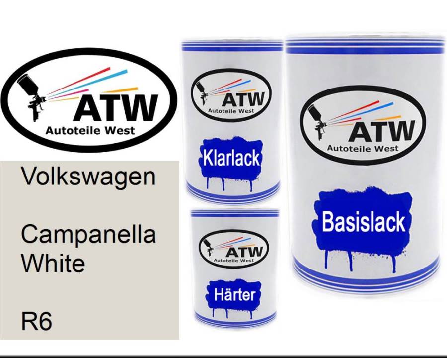 Volkswagen, Campanella White, R6: 500ml Lackdose + 500ml Klarlack + 250ml Härter - Set, von ATW Autoteile West.